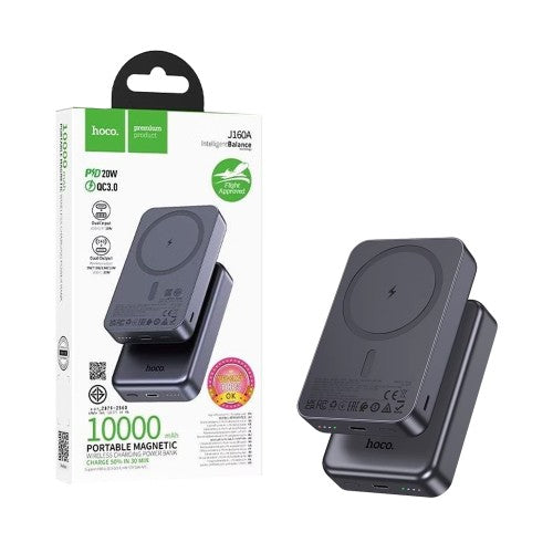 Power Bank Magnético Hoco J160A 10000mAh PD20W Cinza Metálico