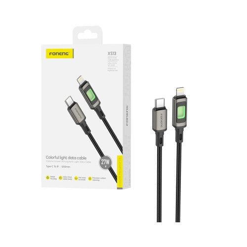 Cabo Foneng XS13 Tipo-C to Lightning con Luz 27W 1.2m Preto