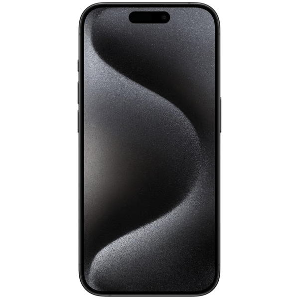 iPhone 15 Pro Black Titanium front view; representative product image