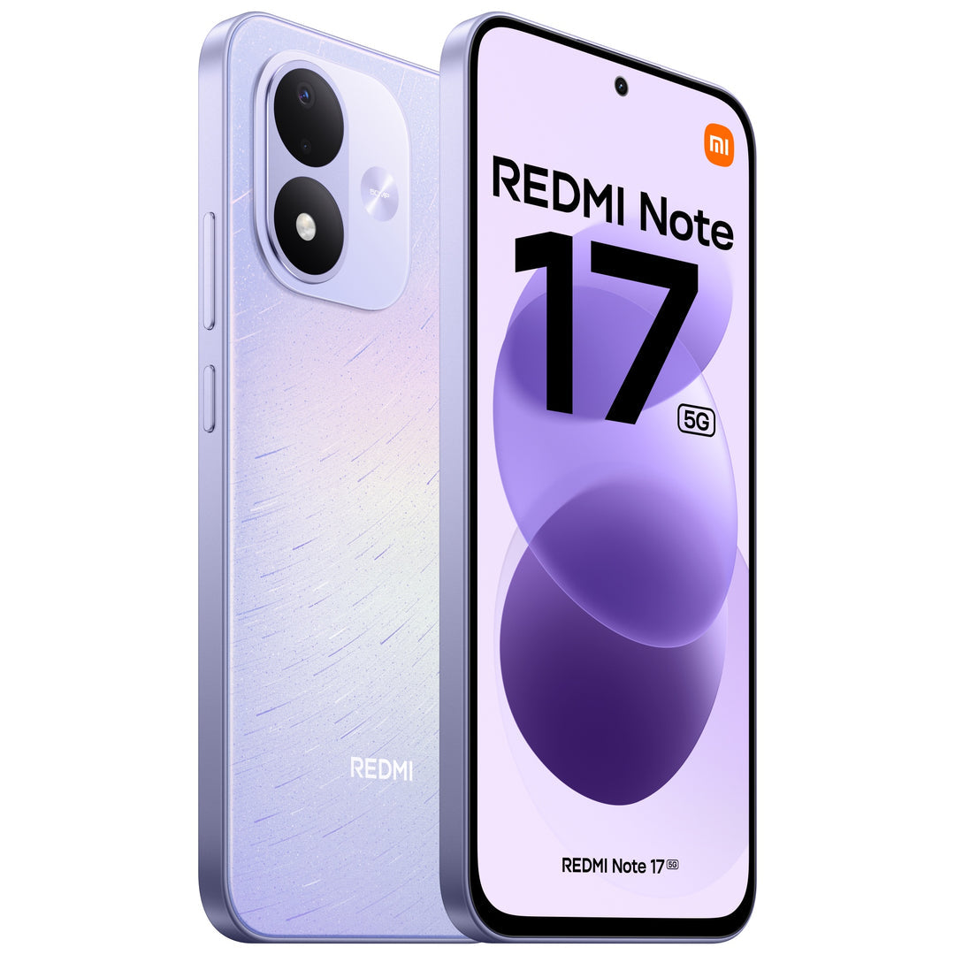 Redmi Note 17 5G Celestial Purple, front and rear angled view