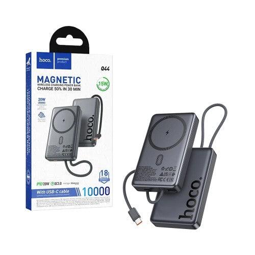 Power Bank Magnético Hoco Q44 Origen com Tipo-C cabo PD20W 10000mAh Preto