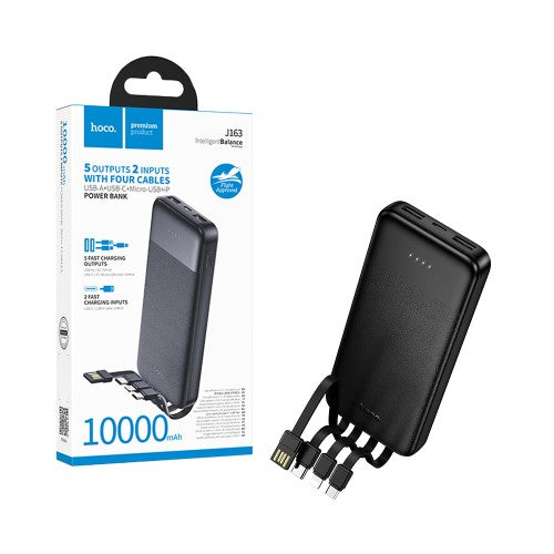 Power Bank Hoco J163 Wonderful com Porta USB+Cabo Micro+Tipo-C+Lightning 10000mAh Preto