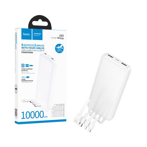 Power Bank Hoco J163 Wonderful com Porta USB+Cabo Micro+Tipo-C+Lightning 10000mAh Branco
