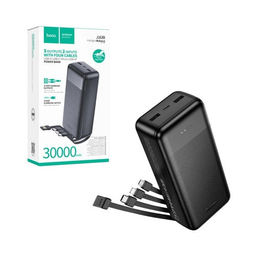 Power Bank Hoco J163B Wonderful com 2USB+Cabo Type-C+Lightning 30000mAh Preto