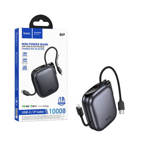 Power Bank Magnético Hoco Q49 Peak comTipo-C+Lightning cabo PD20W 10000mAh Cinza Metálico