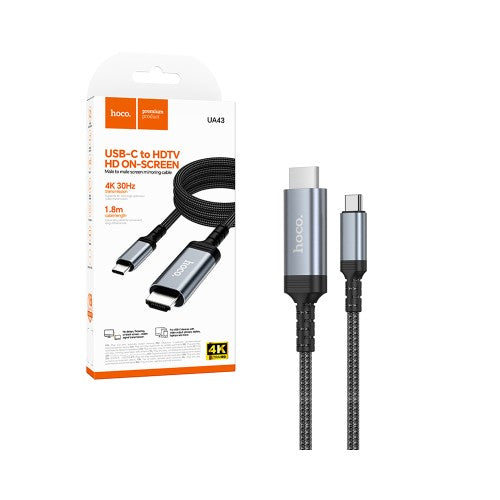 Cabo Hoco UA43 Type-C para HDTV 4K 1,8 m Cinza Metalizado