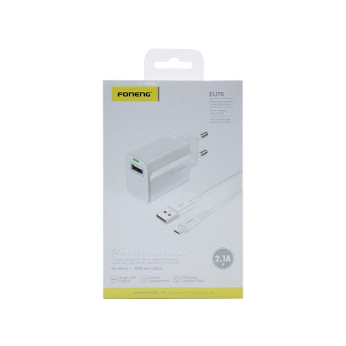 Carregador Foneng EU76 USB 2,1A com Cabo Micro 1m Branco