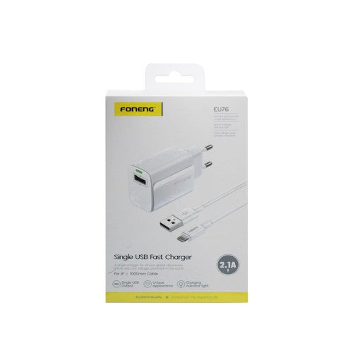 Carregador Foneng EU76 USB 2,1A com Cabo Lightning 1m Branco