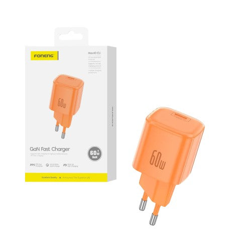 Adaptador Foneng MAX40-EU GAN Tipo-c PD60W Laranja