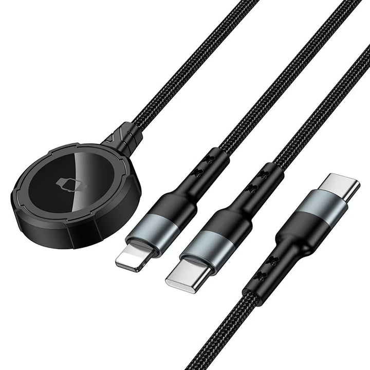 Cabo de Carregamento sem fios Magnético 3 em 1 Hoco CW64 Preto