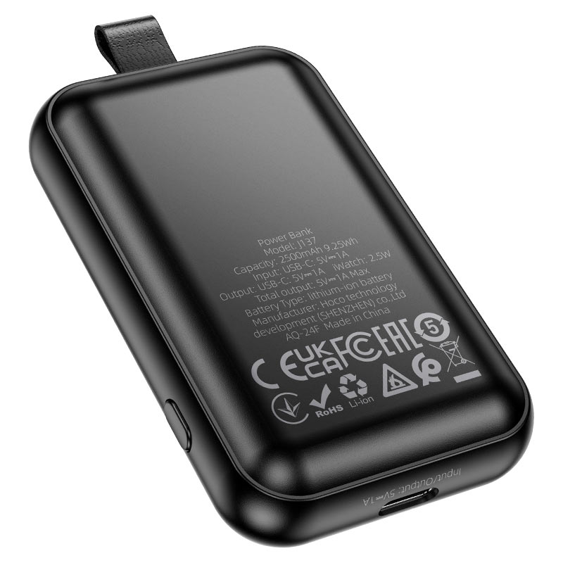 Hoco J137 black magnetic watch power bank rear and USB-C port