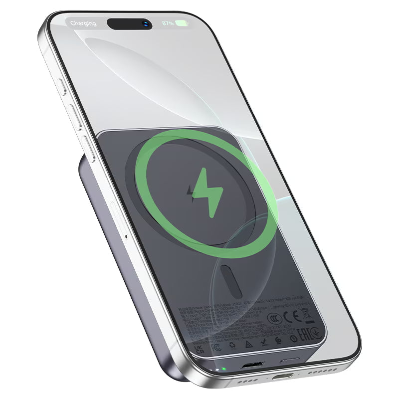 Hoco J160A 10000mAh magnetic power bank charging a phone