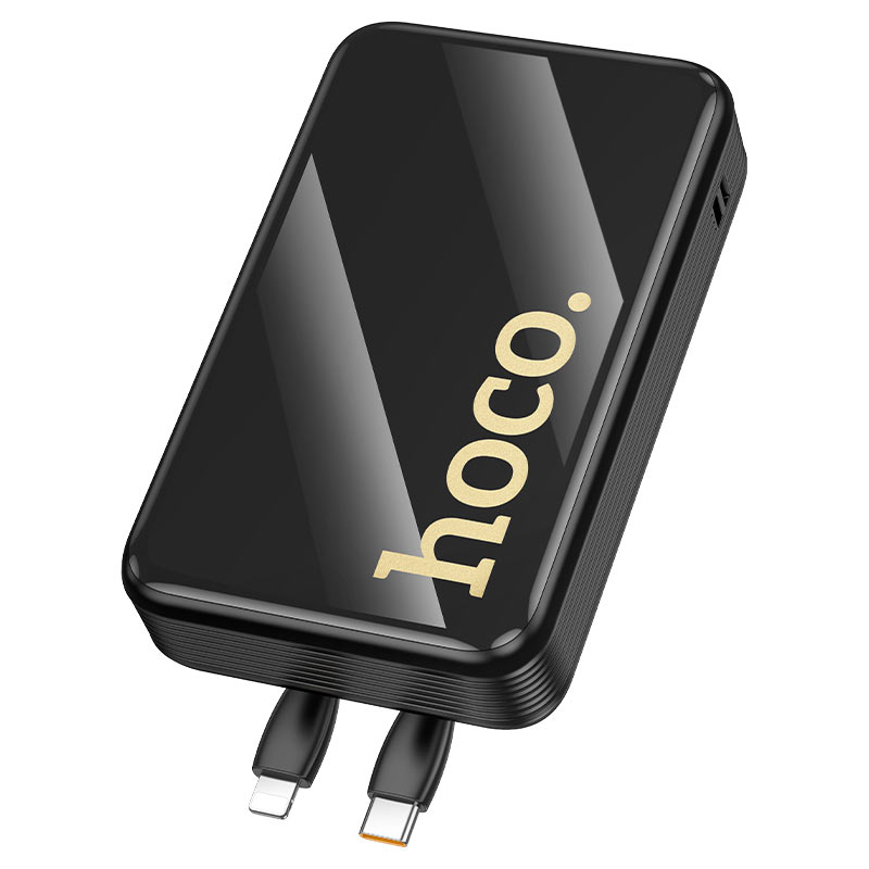 Power Bank Hoco Q37A Graceful con 3-in-1 Porta USB+Cable Tipo-C+Lightning 20000mAh Preto — alternative black angle