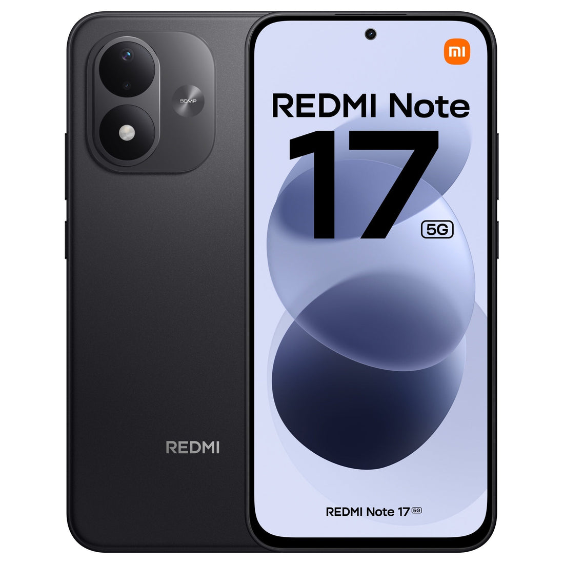 Redmi Note 17 5G Black, front and rear straight view